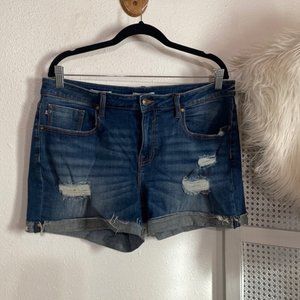 👠 Vigoss blue raw hem cuffed jean denim shorts 32 waist